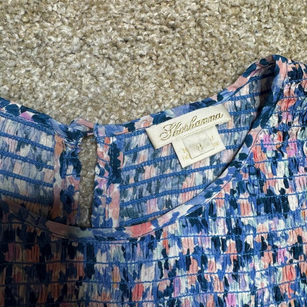 Shoshanna Wo Parker Smocked Dress in Periwinkle Blue Multi MIDI MSRP $418 - Picture 6 of 8